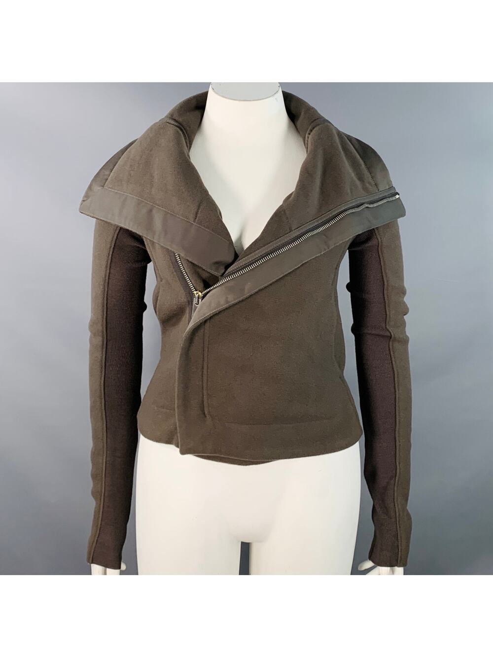 RICK OWENS Size 10 Brown Virgin Wool Blend Lambskin Zip Up Jacket